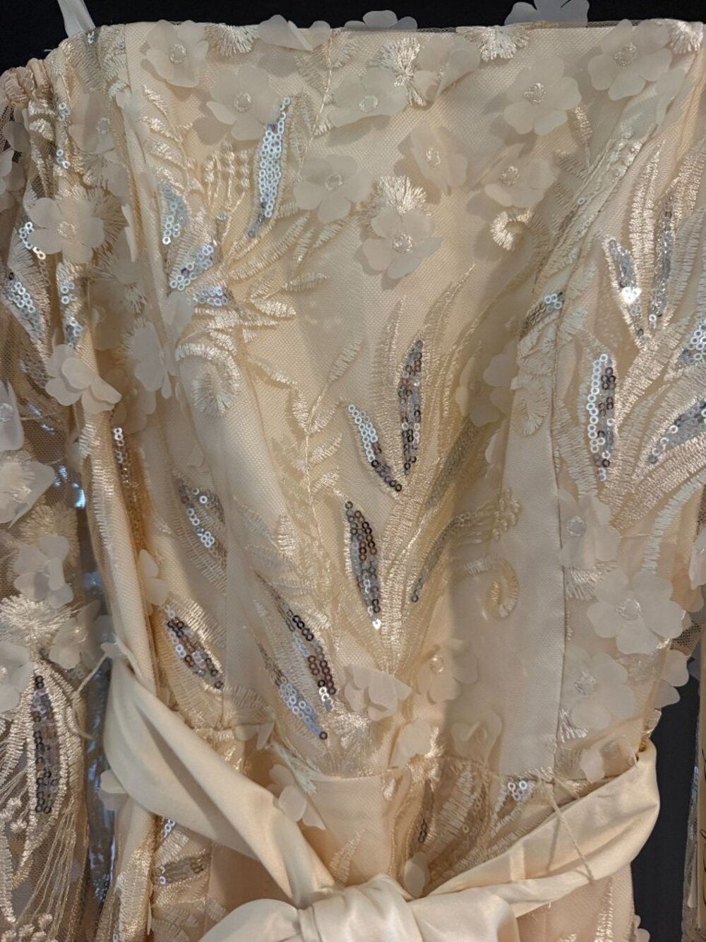 Eliza J Ivory Sequin Embroidered Balloon-Sleeve Gown Dress Size 6 NWT - Picture 5 of 13